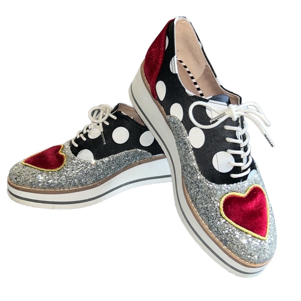 Betsey Johnson Platform Oxford Walker Silver Sparkle Shoes Size 7.5 - Picture 2 of 15